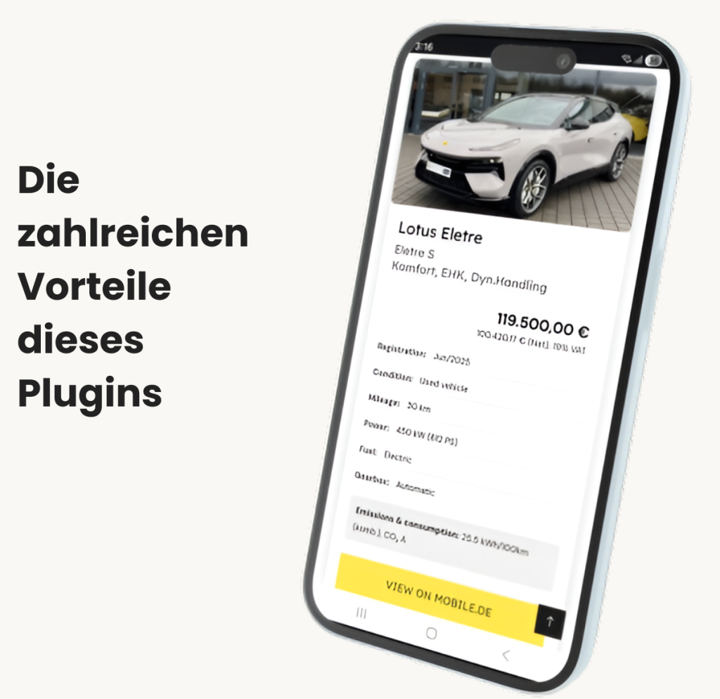 mobile.de Fahrzeugbestand als Rasterlayout in WordPress.